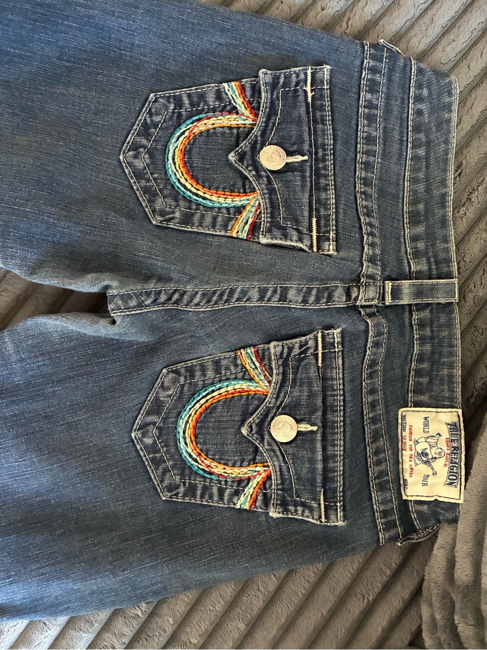 True Religion Women's Dark Blue Denim Skinny Jeans with Multicolor Embroidery